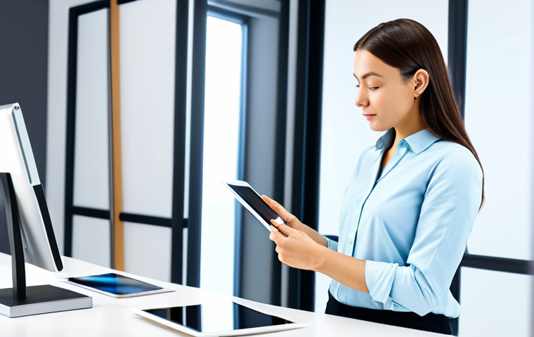 **
"A professional female product designer in modest business casual attire, working on a digital tablet in a bright, modern design studio, fully clothed, appropriate content, safe for work, perfect anatomy, natural proportions, high-resolution rendering, professional environment."
**