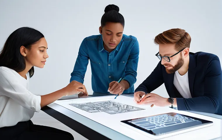 제품디자인 자격증 준비를 위한 팀 스터디 - **Prompt:** A diverse group of five product designers, men and women of various ethnicities and ages...